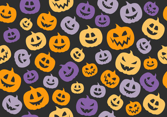 Wrapping paper with funny jack o lanterns. Vector.