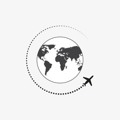 Airplane icon travel. Trip round the world.
