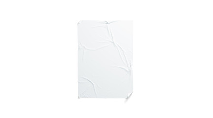 Blank white wheatpaste adhesive poster mockup, isolated, 3d rendering. Empty urban wallpaper mock...