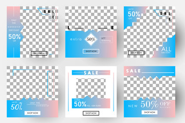 Modern promotion square web banner for social media mobile apps. Elegant sale and discount promo backgrounds fo digital marketing with gradient color. Email ad newsletter layouts. Fhasion Collection.