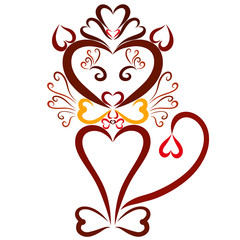 Brown cat gentleman in a hat and bow tie, hearts