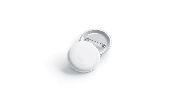 Blank white round badge stack mockup, front view, isolated, 3d rendering. Empty plastic button mock up. Clear circular pin template. Pile of company label emblem.