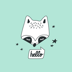 Cute raccoon head vector illustration. Design element, modern style clipart