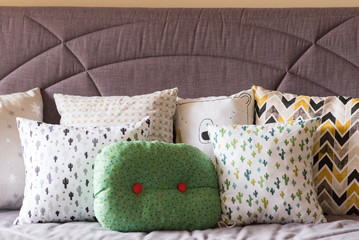 Colorful cushions on the sofa.