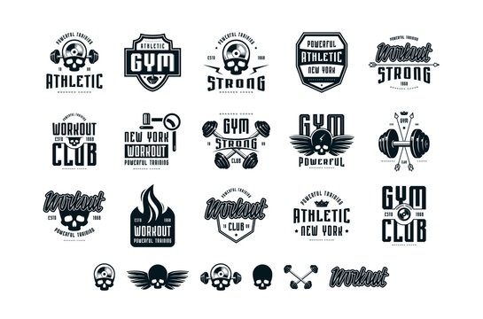 Set of emblems and logo for gym, workout, athletic club