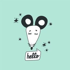 Cute mouse head vector illustration. Design element, modern style clipart © kora_ra_123