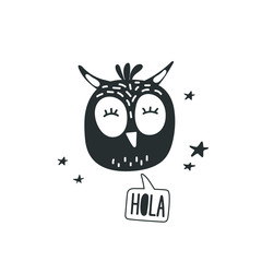 Cute owl head vector illustration. Design element, clipart © kora_ra_123