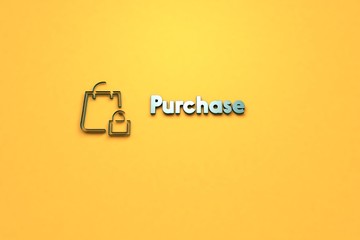 Text Purchase with green 3D illustration and orange background