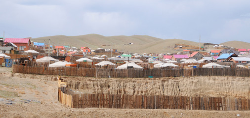 Yurts on suburb of the capital city of Mongolia -Ulaanbaatar
