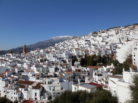 The village of Competa with the mountain La Maroma in the background, La Axarquia, Andalucia, Spain