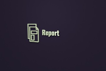 Illustration of Report with light green text on violet background