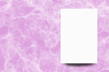 Empty white paper sheet on Pink marble background,Mock up for design.