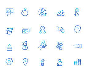 Money icons, simple line set