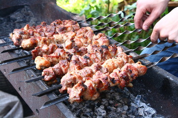 Grilled meat on the coals.