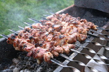 Grilled meat on the coals.