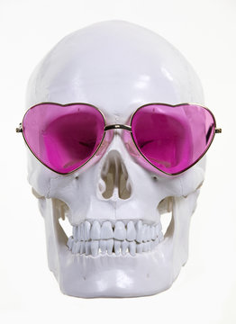 Skull Wearing Pink Heart Ssunglasses