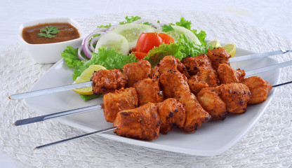 Chicken Boti Kebab, Delicious spicy and marinated boneless chicken meat cooked on charcoal flame.