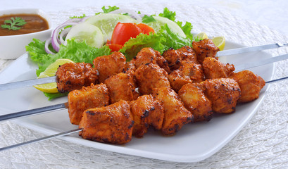 Chicken Boti Kebab, Delicious spicy and marinated boneless chicken meat cooked on charcoal flame.