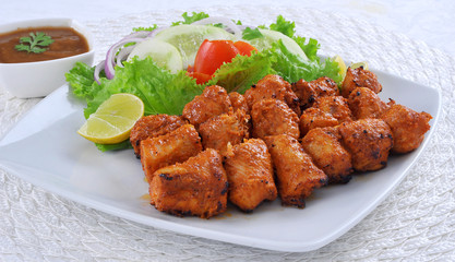 Chicken Boti Kebab, Delicious spicy and marinated boneless chicken meat cooked on charcoal flame.
