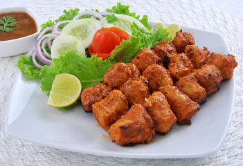 Chicken Boti Kebab, Delicious spicy and marinated boneless chicken meat cooked on charcoal flame.