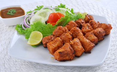 Chicken Boti Kebab, Delicious spicy and marinated boneless chicken meat cooked on charcoal flame.