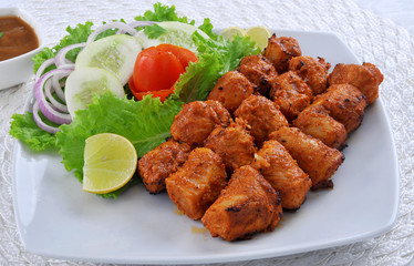 Chicken Boti Kebab, Delicious spicy and marinated boneless chicken meat cooked on charcoal flame.