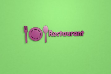 Text Restaurant with purple 3D illustration and green background