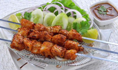 Fish Tikka, Delicious and Spicy Boneless Fish Meat on Skewers, Ready for Serve