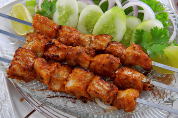 Fish Tikka, Delicious and Spicy Boneless Fish Meat on Skewers, Ready for Serve