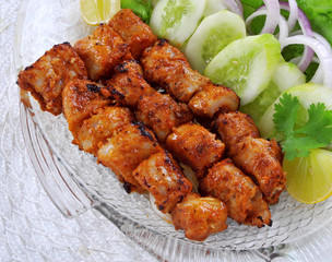 Fish Tikka, Delicious and Spicy Boneless Fish Meat on Skewers, Ready for Serve