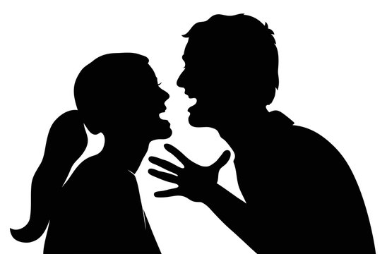 Swearing couple. Silhouette on a white background