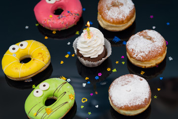 Party arrangement of freshly baked cakes