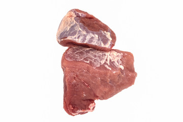Piece of fresh raw meat isolated on white background