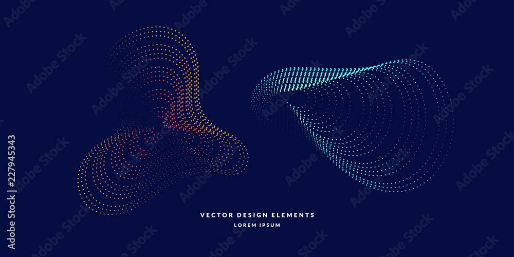 Poster vector abstract background with dynamic waves, line and particles.