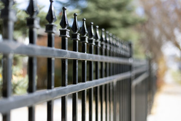 Black iron fence closeup