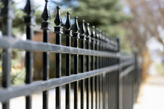 Black iron fence closeup
