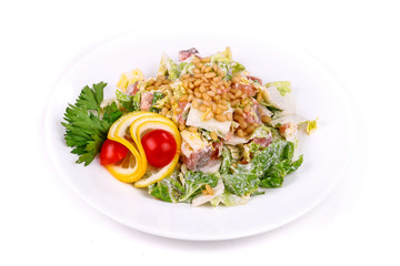 Salad of fish, cabbage and pine nuts