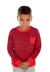 Sad child with red striped t-shirt