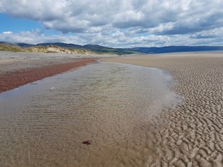 Beach landscape scene in Talybont, North Wales on a summer day.