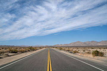 Empty Desert Highway running from California to Arizona 