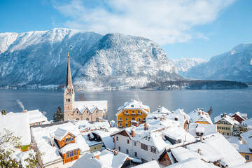 Hallstatt village in winter, Salzkammergut, Austria