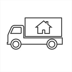 Line icon delivery truck isolated on white background. Vector illustration.