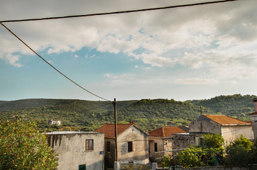 Old croatian houses  at the mountain - Ciovo island in Trogir, croatia