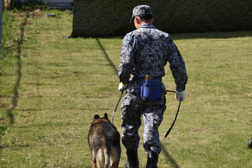 航空自衛隊の警備犬とハンドラー