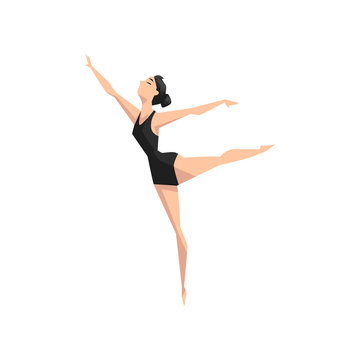 Young professional ballerina dancing, classical ballet dance class vector Illustration on a white background