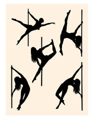 Beautiful pole dancer silhouette 01. Good use for symbol, logo, web icon, mascot, sign, or any design you want.