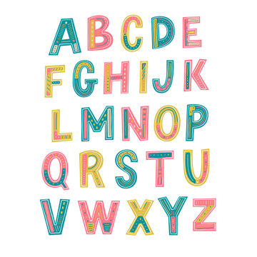 Playful hand drawn alphabet. Abstract letters.