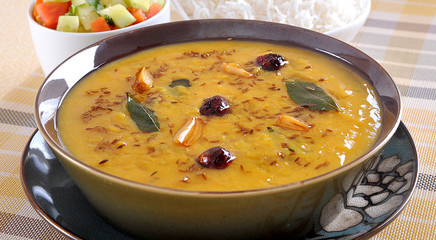 Hyderabai Khatti Daal, Sour and tasty Indian Famous Lentil Curry with boiled rice.
