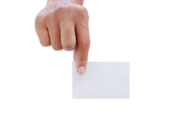 Male hand holding blank business card - clipping paths.