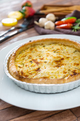 Leek quiche pie and smoked salmon